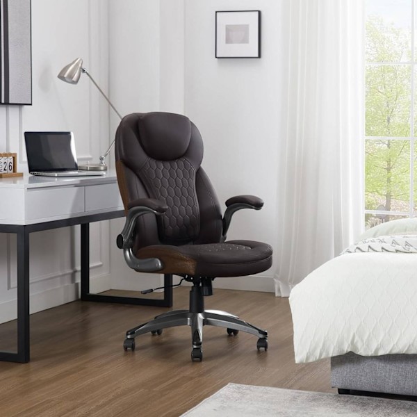 Rootz Ergonomic Executive Swivel Chair - Svart/Brun - Högresiliensskum - Justerbar höjd - PU-överdrag - 67 x (114,5-124,5) x 78 cm