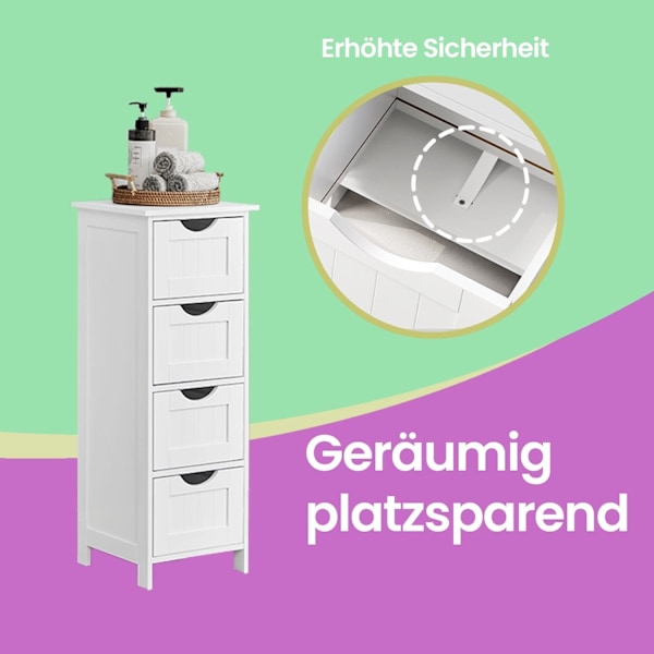 Rootz Side Cabinet 4 Skuffe Unit - Badeværelsesopbevaring - Arrangør - Funktionel design - 30 cm x 82 cm x 30 cm