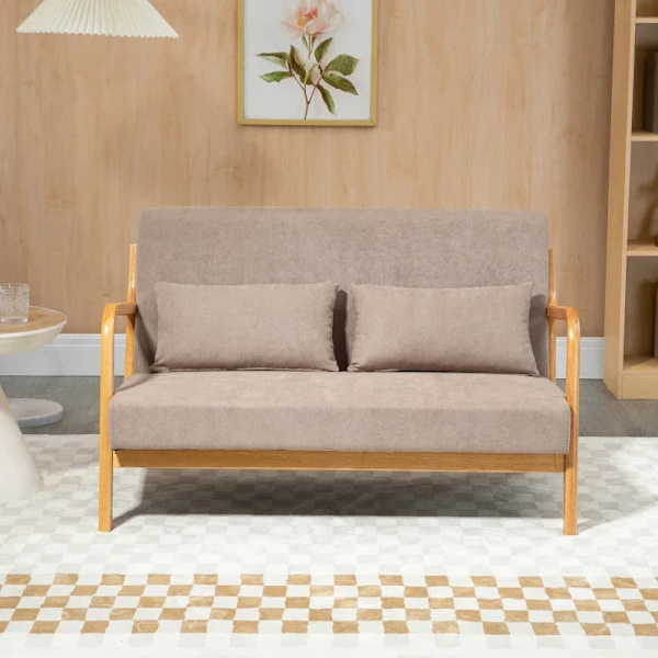 Rootz 2 pers. sofa - 2 pers. - Lille sofa - Retro design - 2 hynder - Gummitræ - Brun + Natur - 122L x 71W x 76H cm