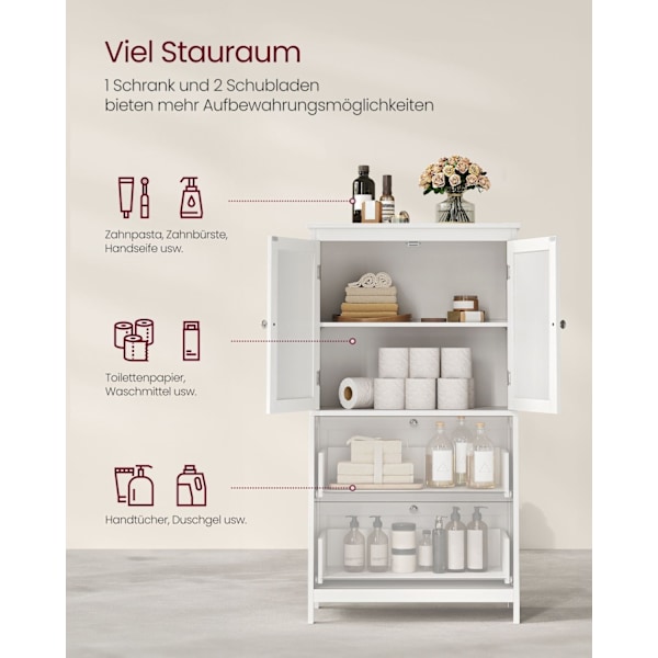 Rootz Classic White Badrumsskåp - Förvaringsenhet - Organizer - MDF-material - Rymlig design - Enkel montering - 30cm x 60cm x 110cm