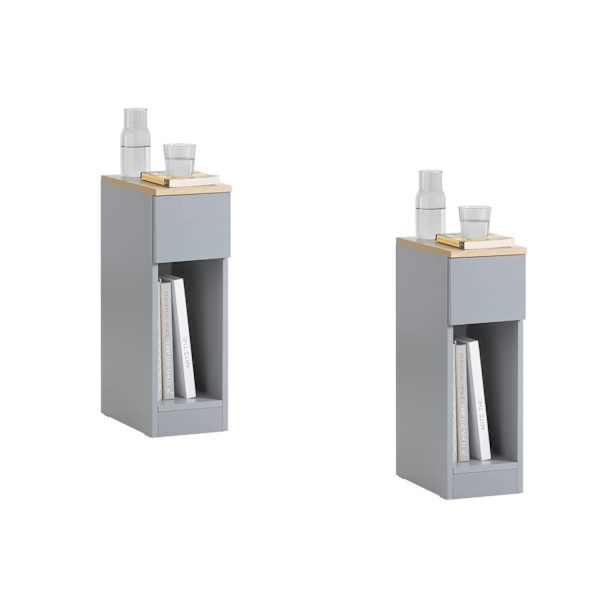 Rootz Modern Sengebord Sæt med 2 - Sofabord - Sidebord - Lysegrå - med skuffe og åbent rum - Stabil med skridsikre puder - 20 cm x 60 cm x 35 cm