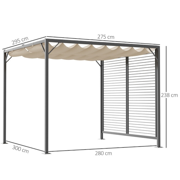 Rootz Gazebo Pergola - Ulkopaviljonki - Juhlateltta - UV- ja vedenkestävä - Säädettävä varjostin - Tukeva metallirunko - 300cm x 280cm x 238cm