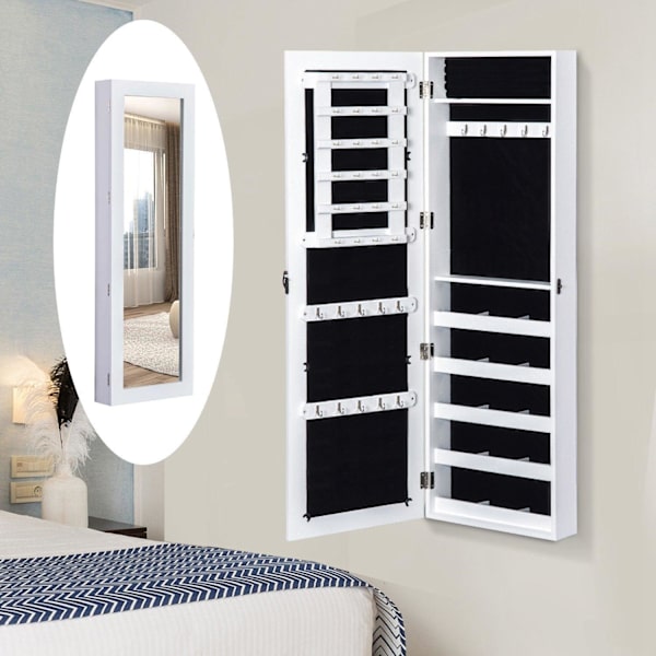 Rootz Smyckesspegel - Smyckesskåp - Väggspegel - 2 i 1 - Vit - Förvaringsutrymme - Smycken - 37 x 9,5 x 112 cm