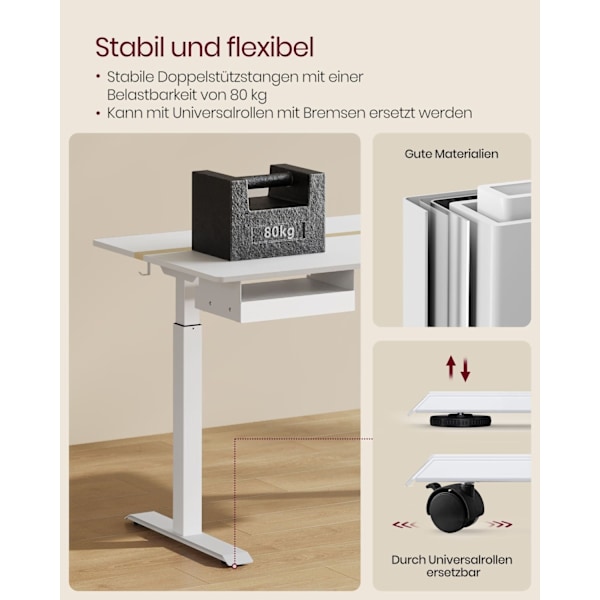 Rootz elektrisk stående skrivebord - Justerbart bord - Sit Stand-skrivebord - Spånplader og stål - 70cm x 160cm x (72-120)cm - Cloud White-Golden Oak