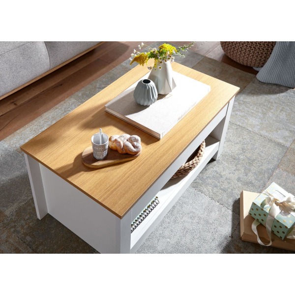Rootz design soffbord 85 X 47 X 45 cm vit - ek - Vardagsbord med förvaringsutrymme - Soffbord med förvaringsfack Modernt - Fyrkantigt soffbord