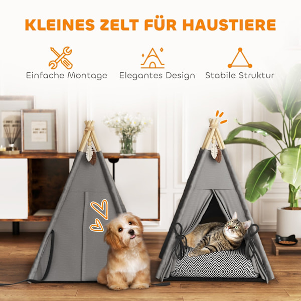 Rootz tipi tält för husdjur - djurbäddar - katttält - mysig reträtt - 60 cm x 60 cm x 76 cm