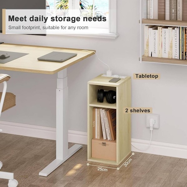 Rootz sengebord med strømstik - Natbord - Ladestation - Stor lagerplads - E1 Konstrueret træ - 25 cm x 60 cm x 30 cm