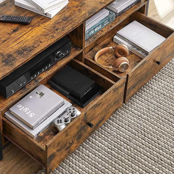 Rootz TV Stand - Mediekonsol - Moderne TV Stand - Hjørne TV Stand - TV Bord - Spånplade/Stål - Vintage Brun-Sort - 120 x 40 x 50 cm