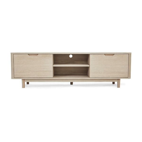 Rootz TV-pöytä - Mediateline - Televisiokonsoli - Massiivitammea ja viilua - Kestävä, hienostunut, runsaasti säilytystilaa - 45 cm x 180 cm x 52 cm