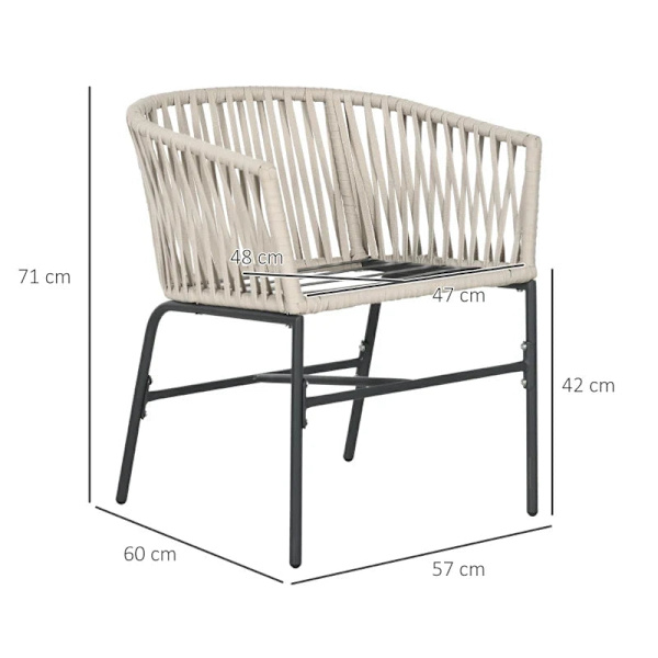 Rootz Trädgårdsstol - Uteplatsstol - Set med 2 Boho Style - Bekvämt sittskal - Sittdynor - Tvättbart överdrag - Metallram - Grå + Beige - 57cm x 60cm