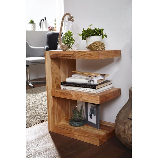 Rootz sivupöytä massiivipuuta akaasia E Cube 60 cm korkea olohuoneen pöytä design ruskea maalaistyylinen sohvapöytä