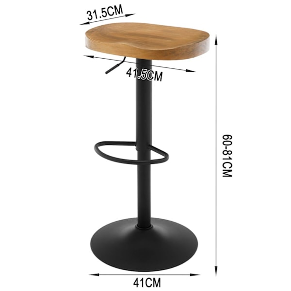 Rootz Barstolsset i trä - Vridbara pallar - Köksstolar - Furu - Vridbar sits - Justerbar i höjdled - 41,5 cm x (60-81 cm) x 31,5 cm