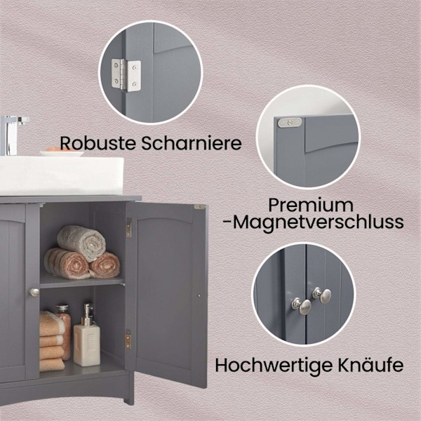 Rootz Sink Cabinet - Vanity Unit - Base Cabinet - Rumbesparende MDF - 30 x 60 x 60 cm - Grå