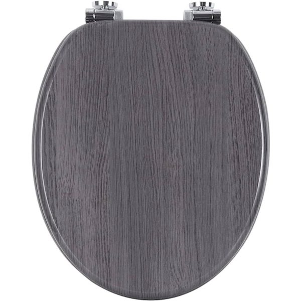 Rootz trætoiletsæde - Blødt lukkende MDF toiletlåg - Antibakteriel finish - Universal O-formet - 43,8 cm x 37,8 cm - Grå træmønster