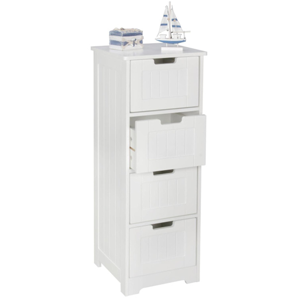 Rootz Design badeværelsesskab i landlig stil MDF træ 30 x 83 x 30 cm hvid - Badeværelsesskab lille 4 skuffer - Sideskab Multifunktionsskab