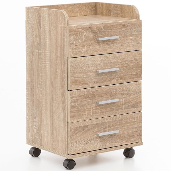 Rootz rullcontainer 40x70,5x33cm Sonoma - Skrivbordscontainer Rullskåp 4 lådor - Modern lådcontainer med hjul - Stativcontainer Kontorscontainer Sidoc
