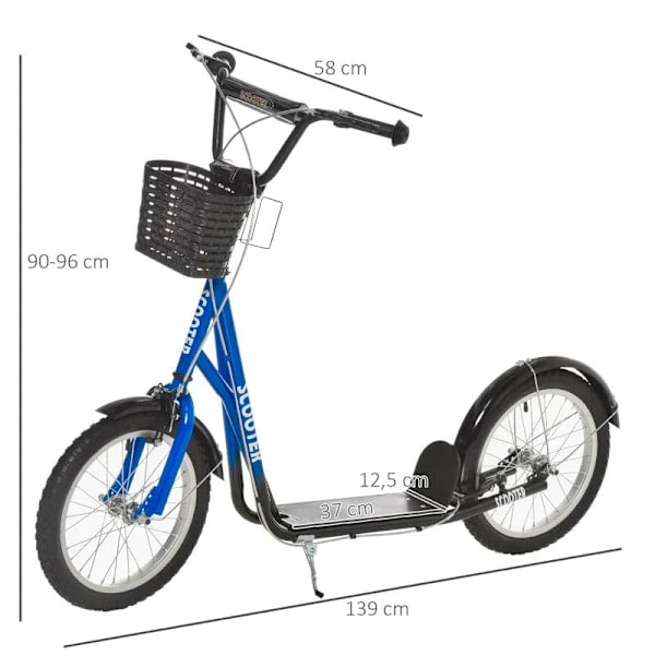 Rootz Scooter - Børnescooter - Børnescooter - Højdejusterbar - Oppustelig hjulbremse - Kurv - Kopholder - Stænkskærm - Blå/Sort - 139 cm x 58 cm x 96