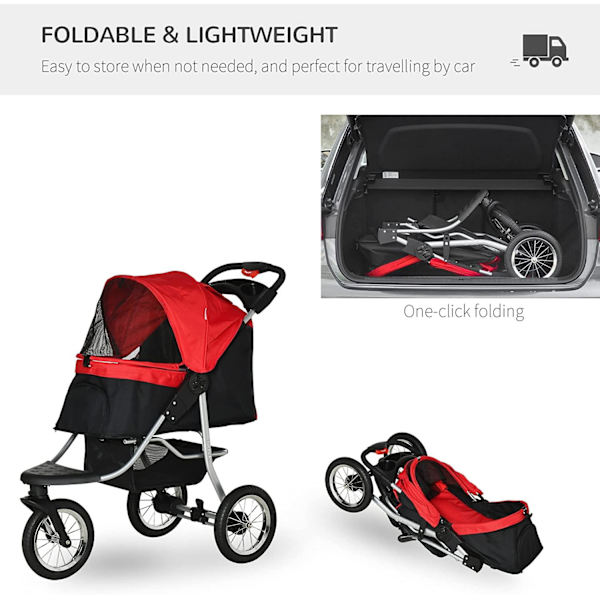 Rootz Pet Buggy - Hund Buggy - Cat Buggy - Pet Barnvagn - Hopfällbar Dog Cat Buggy - Röd/Svart - 109,5 x 54,5 x 106,5 cm