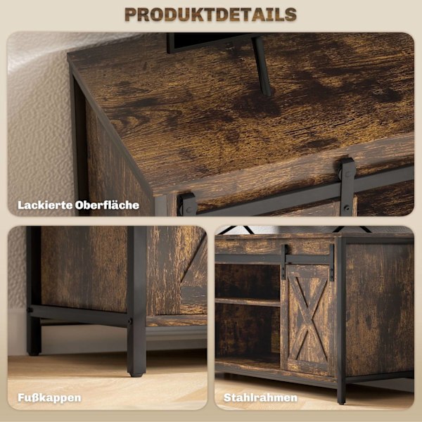 Rootz TV Lowboard - TV Stand - Media Console - 6 Fack - För 60 "TV -apparater - 120 cm x 40 cm x 54 cm - Rustik industriell design