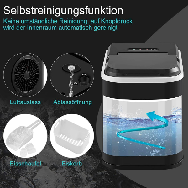 Rootz Portable Ice Cube Maker - Självrengörande ismaskin - Snabb isproduktion - Kompakt design - Tyst drift - 30,5 x 28,2 x 22,2 cm