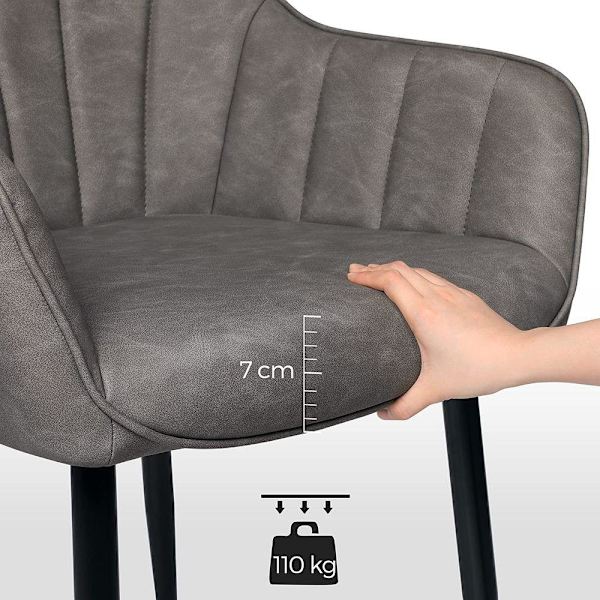 Rootz Matstol - Stol - Med PU-överdrag Och Armstöd - Sammetsstol - Matsalsstolar - Grå - 62,5 x 60 x 85 cm
