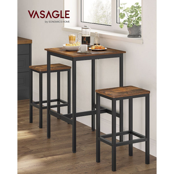 Rootz Vintage ruskea-musta baaripöytäsetti - lastulevy teräs - pubipöytäsetti - pöytätasokorkeus ja tuolit - kompakti muotoilu - tukeva rakenne - 60 c