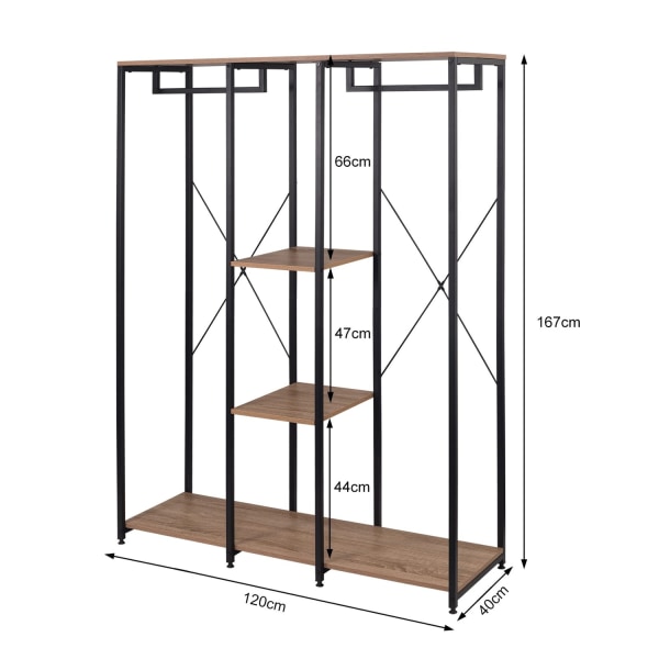 Rootz XXXL Vaateteline - Vaatekaappiteline - Vaatteiden järjestäjä - Avokaappi - Säilytysyksikkö - Vaatteiden näyttö - Musta + vaalea tammi - 40x167x1