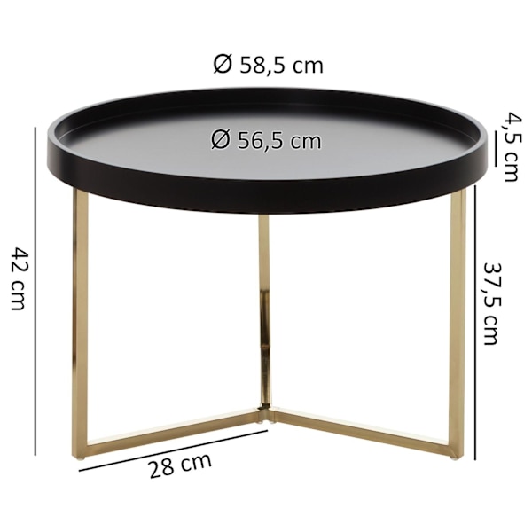 Rootz sohvapöytä 58,5x42x58,5cm musta - kultainen sohvapöytä metalli pyöreä - Designer retro sohvapöytä moderni - Pieni sohvapöytä metallirunkoinen -