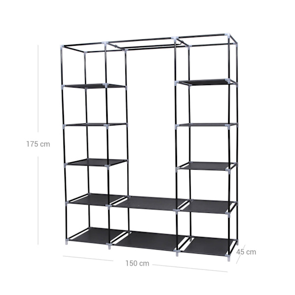 Rootz Foldegarderobe - Skabsorganisering - Opbevaringsskab - Rørformet stålramme - Fleecestof - Støvfri opbevaring - Pladsbesparende design - 150 cm x