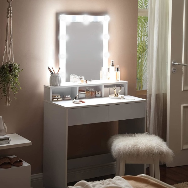 Rootz Toiletbord - Kosmetikbord - Spejl - Belysning - 2 skuffer