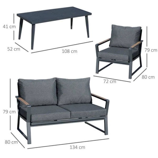 Rootz 4-delt udendørsmøbler - 4-delt havemøbelsæt - Sofa - Lænestol - Sidebord - Aluminium/Polyester/Polyrattan - Mørkegrå