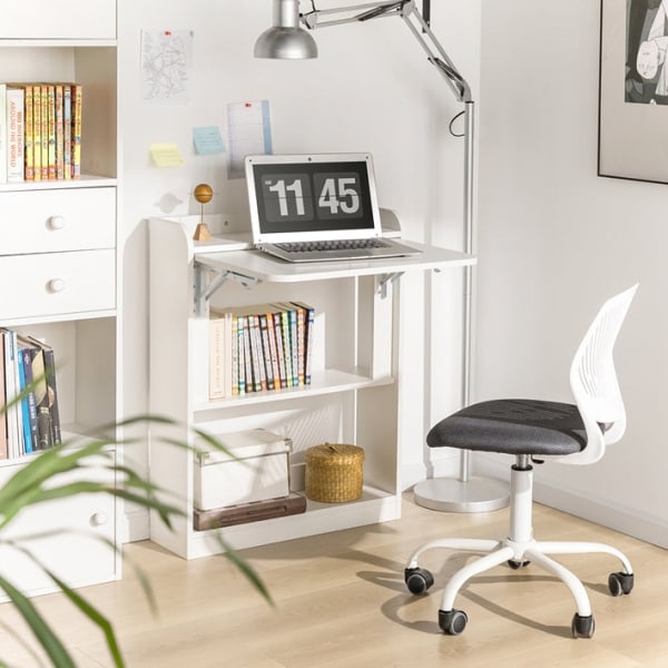 Rootz hopfällbart skrivbord - Datorbord - Arbetsbord - Multifunktionellt, utrymmesbesparande, säkert låsdesign - Vit - 64cm x 82cm x 58cm