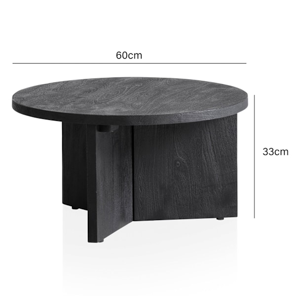 Rootz Modern Design Sofabord - Rundt bord - Stativstel - Håndlavet - Mango massivt træ - Unikt - Sort - 60cm x 60cm x 33cm