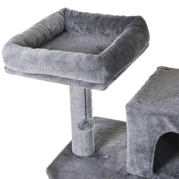 Rootz Cat Skrapstolpe - Kattträd med hängmatta - Klätterträd för katter - Grottkattmöbler med sisalstolpar - Ljusgrå - L60 x B50 x H145 cm
