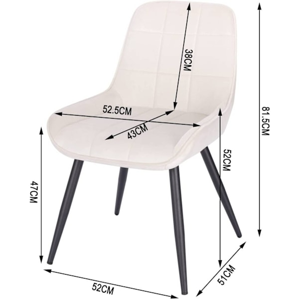 Rootz spisestuestolesæt - Køkkenstol - Polstrede stole - Ergonomisk design - 81,5 cm x 38 cm x 47 cm - Fløjl - Metalben