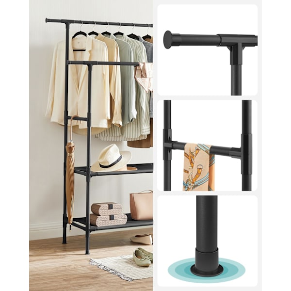 Rootz Black Klädställ - Klädställ - Garderobsarrangör - Stålkonstruktion - Enkel montering - 113cm x 45cm x 171cm