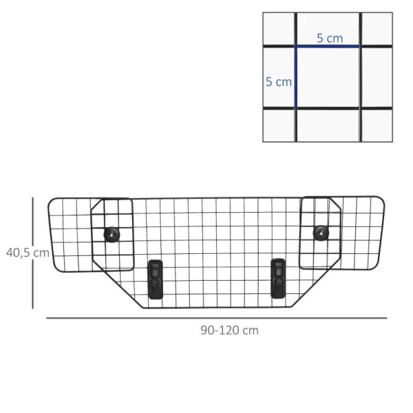 Rootz Dog Guard - Car Universal Trunk Guard - Dog Guard Divider - Justerbar - Metal - Sort - (90-120) x 40,5 cm