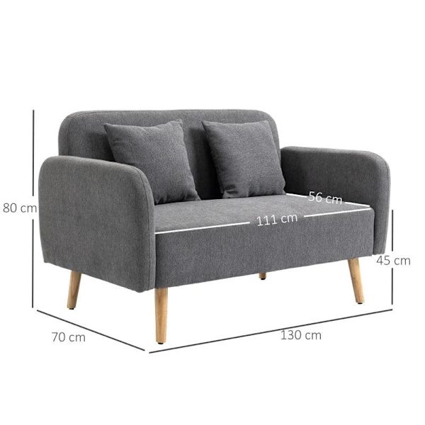 Rootz Dobbeltsofa - Polstring med hynder - Kompakt design - To-personers - Justerbar højde på fodstøtterne - Fløjlsagtig polyester - Gummitræ - Skum -