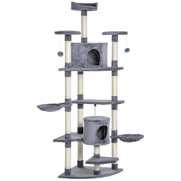 Rootz skrapstolpe - med kattgrotta - katthus - kattbur - med 2 hängmattor - ljusgrå - 60L x 60W x 200H cm