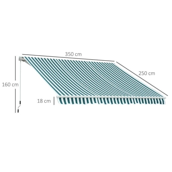 Rootz Ledarmsmarkise - Solafskærmning - Håndsving - Industriel - Grøn/Hvid - 3,5 x 2,5 m