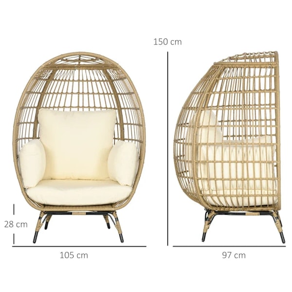 Rootz Rattan Look Wicker Chair - Mjuka sittdynor - Aluminiumram - Khaki + Beige - 105 x 97 x 150 cm