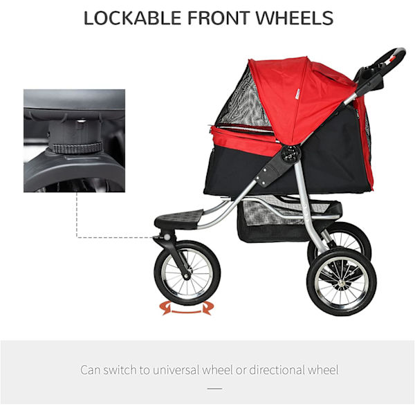 Rootz Pet Buggy - Hund Buggy - Cat Buggy - Pet Barnvagn - Hopfällbar Dog Cat Buggy - Röd/Svart - 109,5 x 54,5 x 106,5 cm