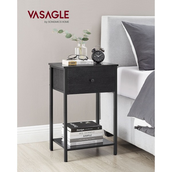 Rootz Sengebord - Natbord - Endebord - Spånplade stål ikke-vævet stof - 28cm x 38cm x 61cm - Sort - Letvægts - Robust konstruktion - Nem montering