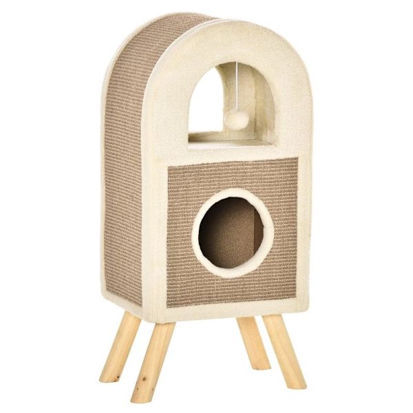 Rootz Skrapstolpe - Cat Cave - Cat Scratching Stolpe - Cat Climbing Tree - Kattsäng - Kaffe - 40 x 34 x 91 cm