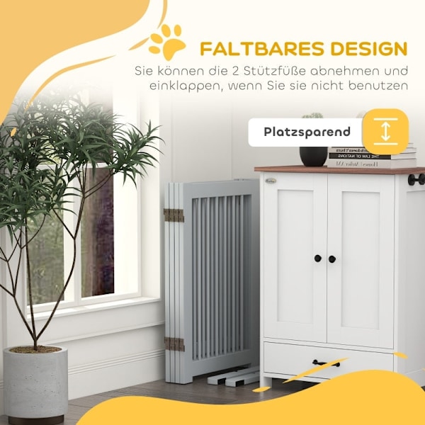 Rootz Fritstående Hundelåge med Dør - Træsikkerhedshegn til kæledyr - 4 paneler, foldbart design - Høj stabilitet - Grå - 204 cm x 36 cm x 75 cm