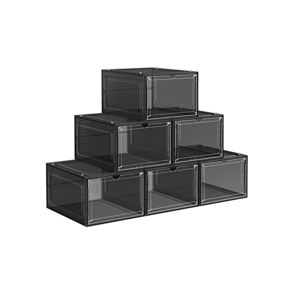 Rootz Skoæske - Skoopbevaringsæske - Klar skoæske - Skoæske i plast - Gennemsigtig skoæske - PP plastik - Sort - 25,5 x 33 x 17,5 cm