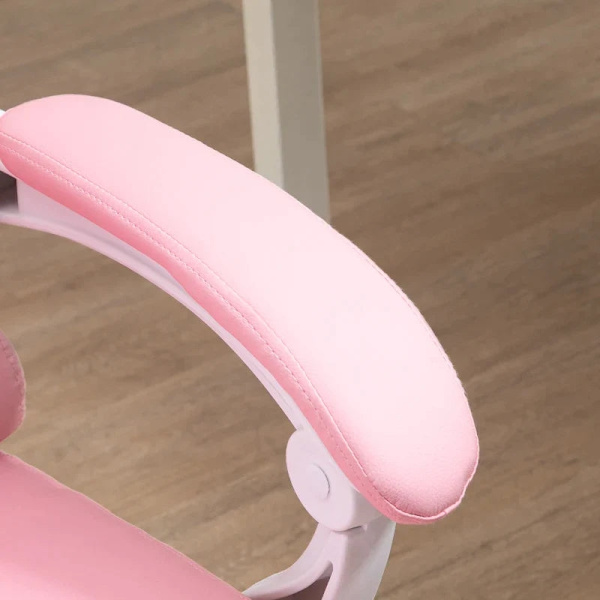 Rootz kontorstol med fodstøtte - Justerbart ryglæn - Højdejusterbart - 5 hjul - Kunstlæder - Pink + Hvid - 65cm x 68cm x 116cm