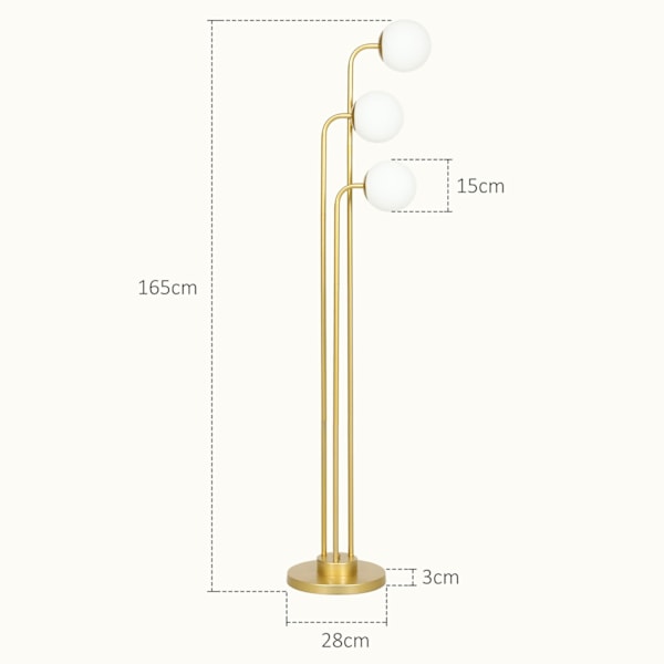 Rootz Modern 3 Shade Floor Lamp - Justerbar belysning - Guldtonlampa - Fotomkopplare - 41-55L X 28W X 165H CM
