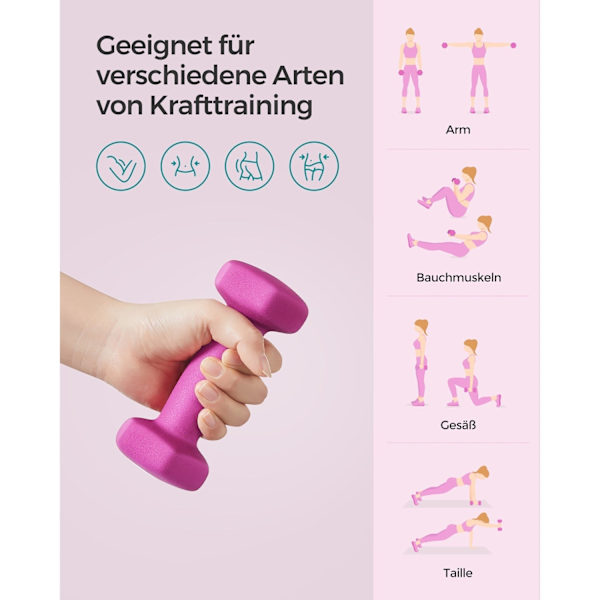 Rootz 2-delat set rosa hantlar - Gjutjärn - Neoprenbeläggning - Toning - 13,5 cm x 6,5 cm - 1 kg x 2
