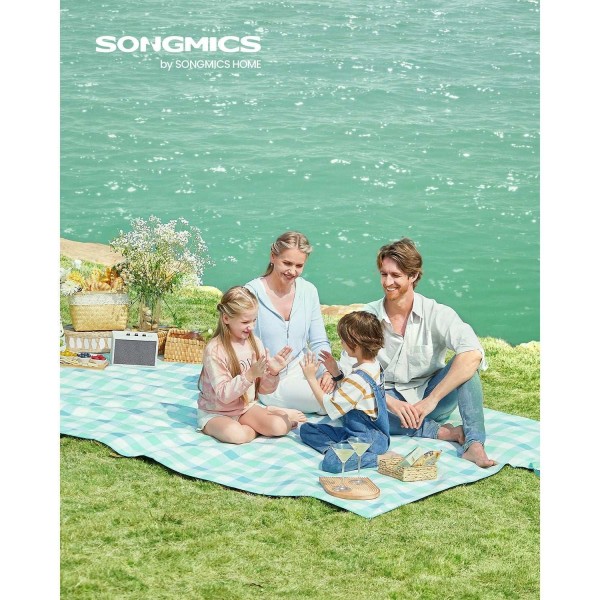 Rootz Picnic Tæppe - Udendørs måtte - Vandtæt strandtæppe - Fløjlsoverflade - Skumpolstring - Aluminiumsbelægning - 300 cm x 200 cm - Grøn-Hvid